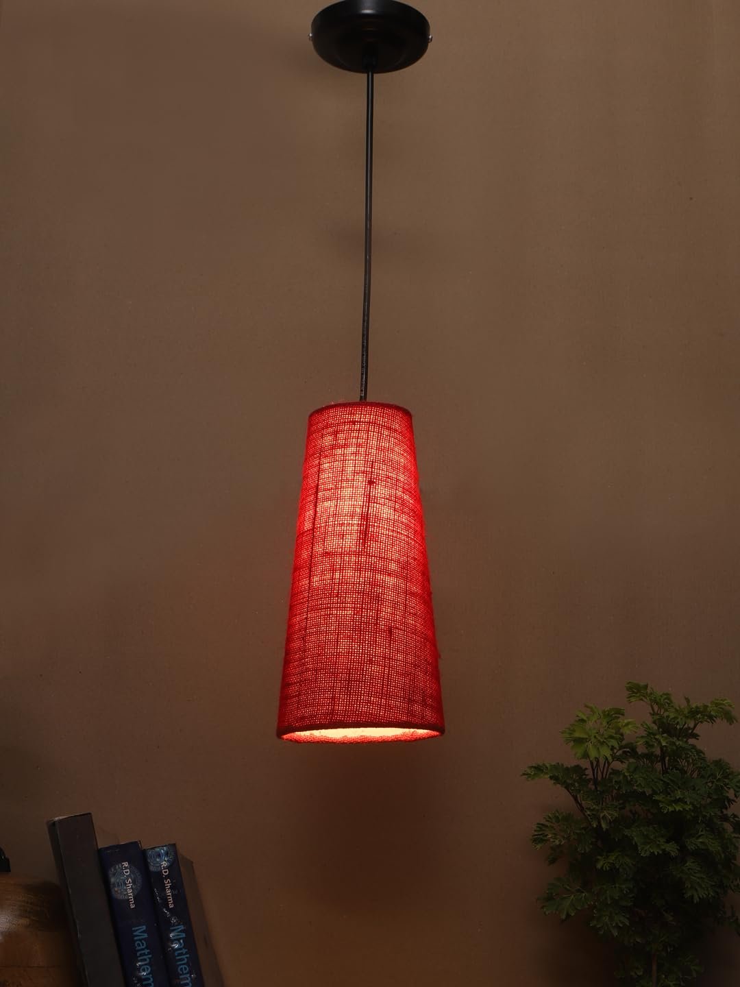 Maroon Jute Shade Hanging Lamp - (5x21 inches) Height Adjsutable