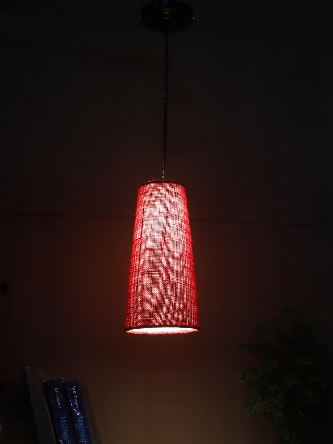 Maroon Jute Shade Hanging Lamp - (5x21 inches) Height Adjsutable