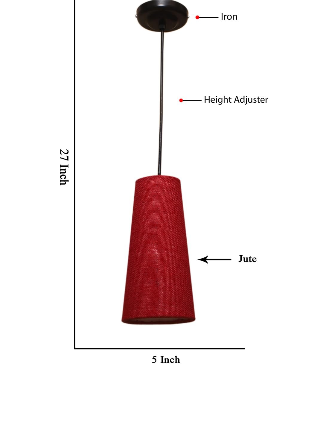 Maroon Jute Shade Hanging Lamp - (5x21 inches) Height Adjsutable