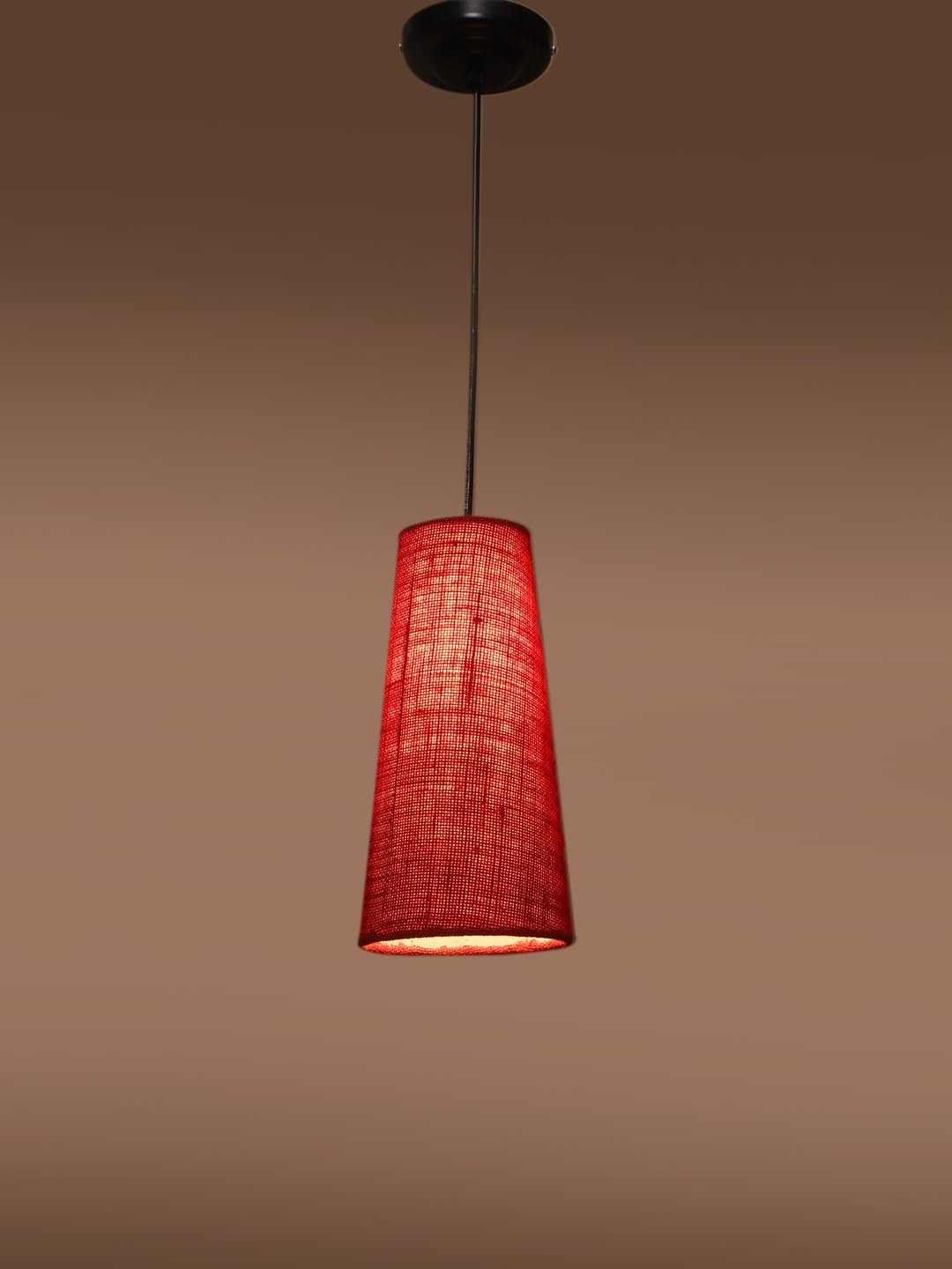 Maroon Jute Shade Hanging Lamp - (5x21 inches) Height Adjsutable