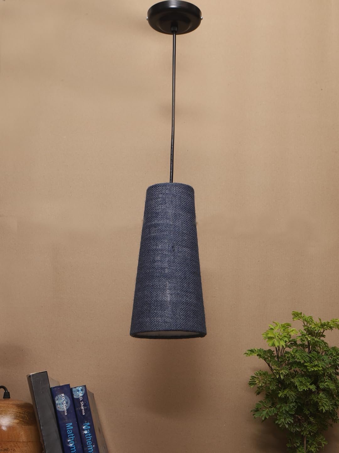 Blue Jute Shade Hanging Lamp - - (5x21 inches) Height Adjsutable