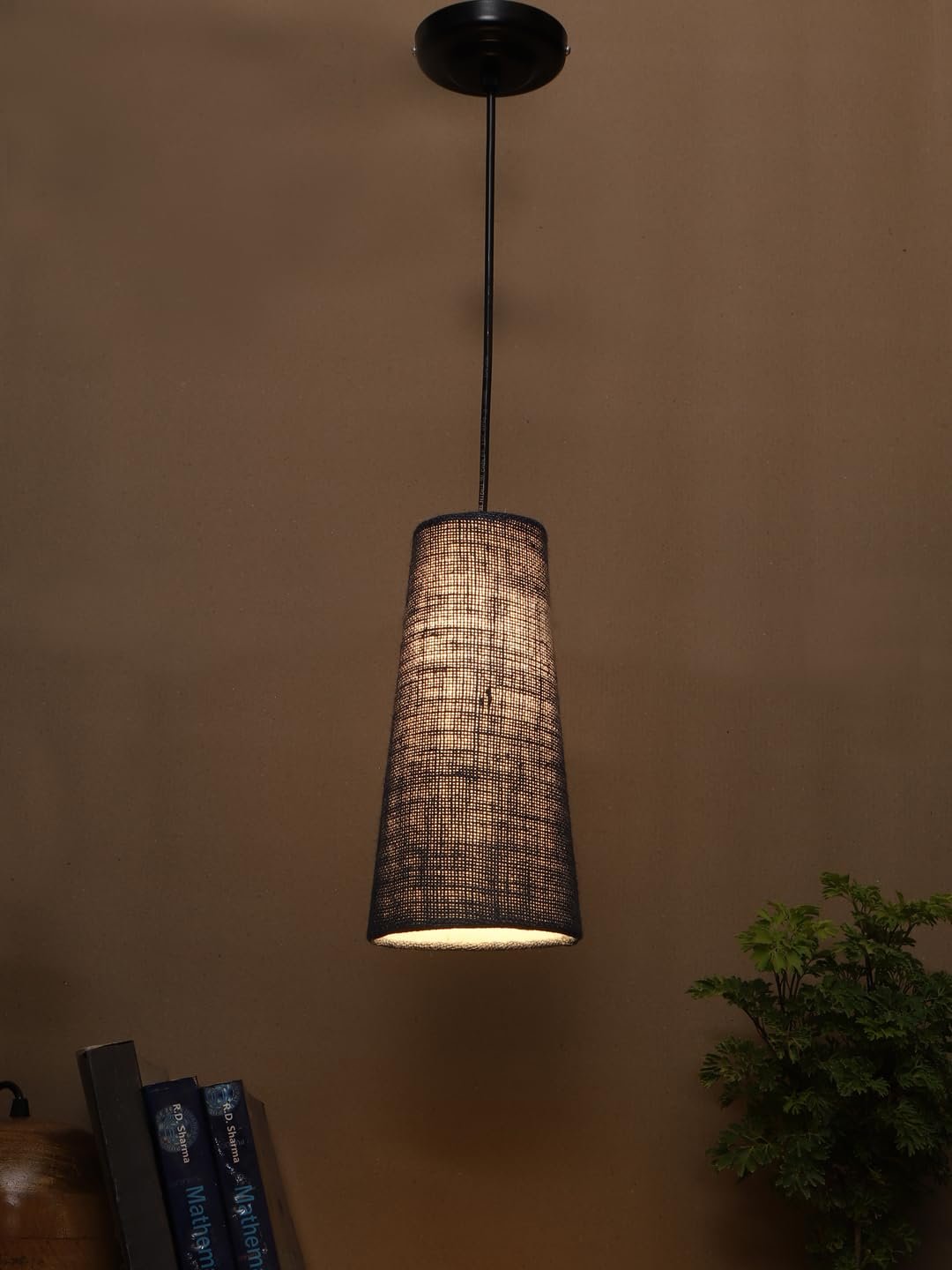 Blue Jute Shade Hanging Lamp - - (5x21 inches) Height Adjsutable