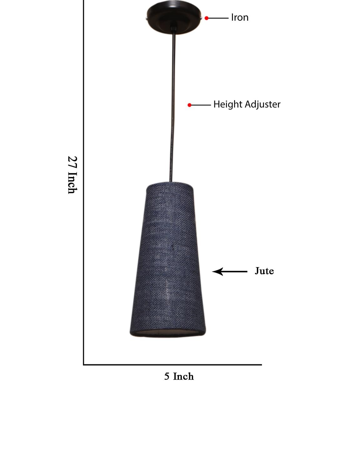 Blue Jute Shade Hanging Lamp - - (5x21 inches) Height Adjsutable