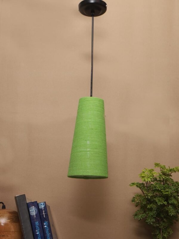 Green Jute Shade Hanging Lamp – – (5×21 inches) Height Adjsutable