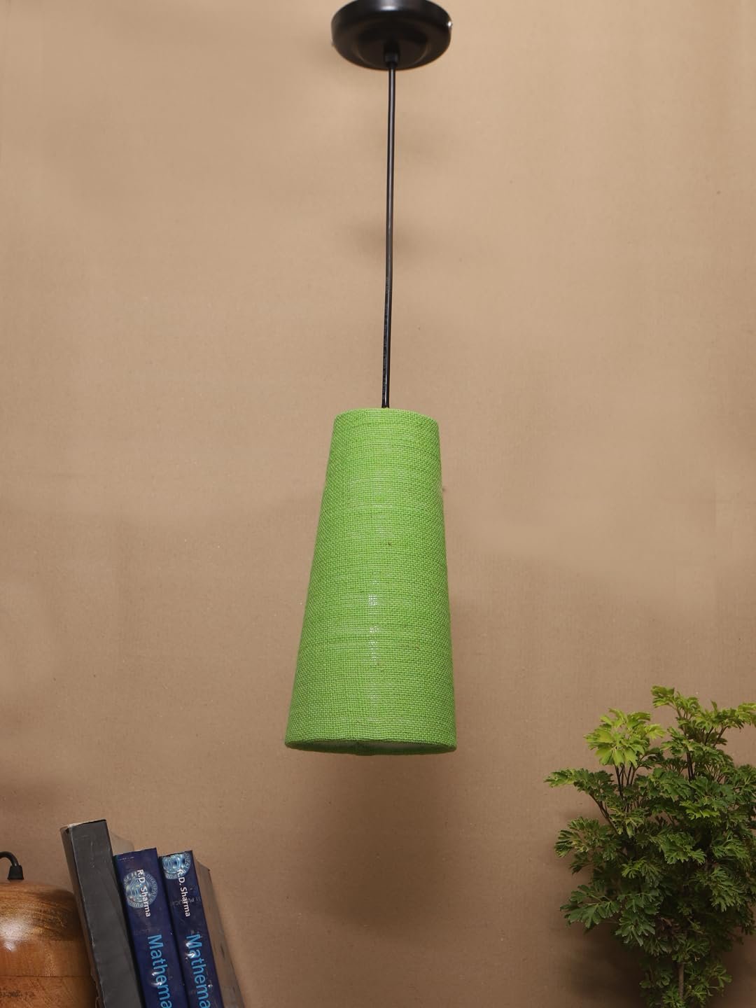 Green Jute Shade Hanging Lamp - - (5x21 inches) Height Adjsutable