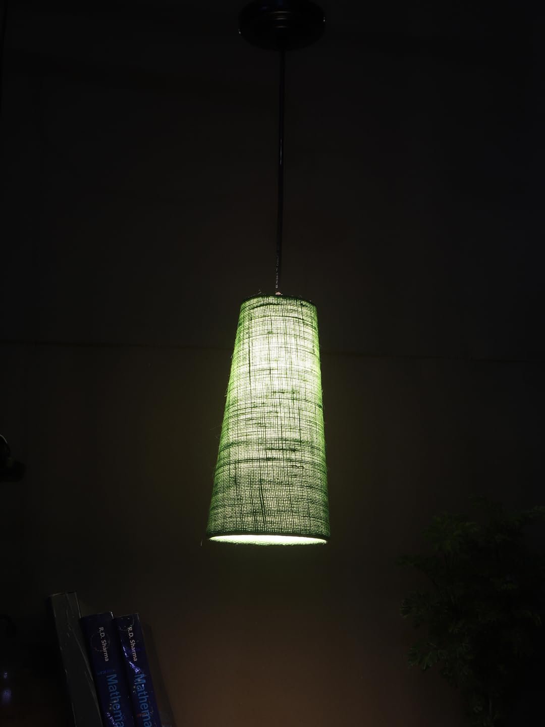 Green Jute Shade Hanging Lamp - - (5x21 inches) Height Adjsutable