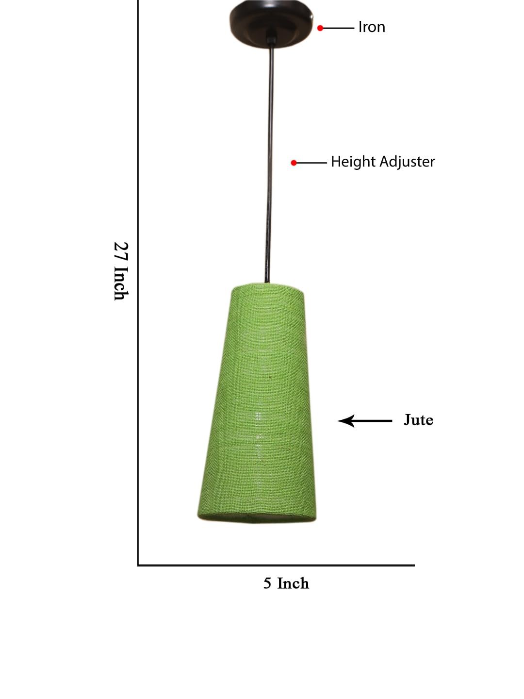 Green Jute Shade Hanging Lamp - - (5x21 inches) Height Adjsutable