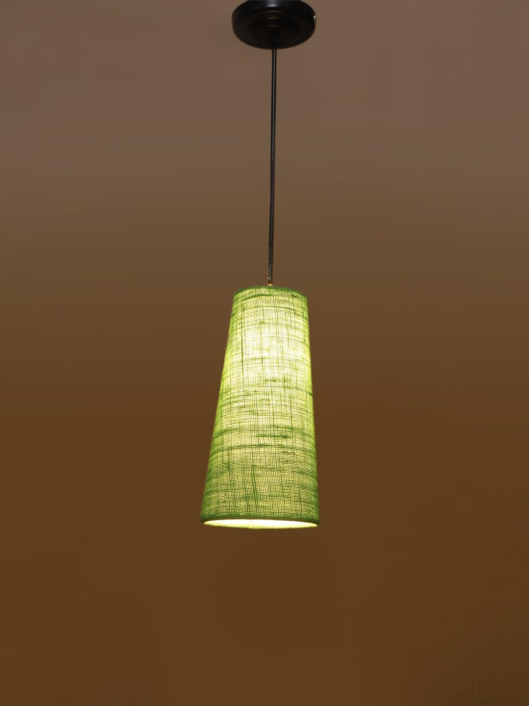 Green Jute Shade Hanging Lamp - - (5x21 inches) Height Adjsutable