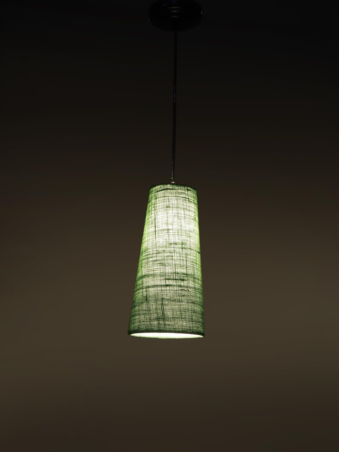 Green Jute Shade Hanging Lamp - - (5x21 inches) Height Adjsutable