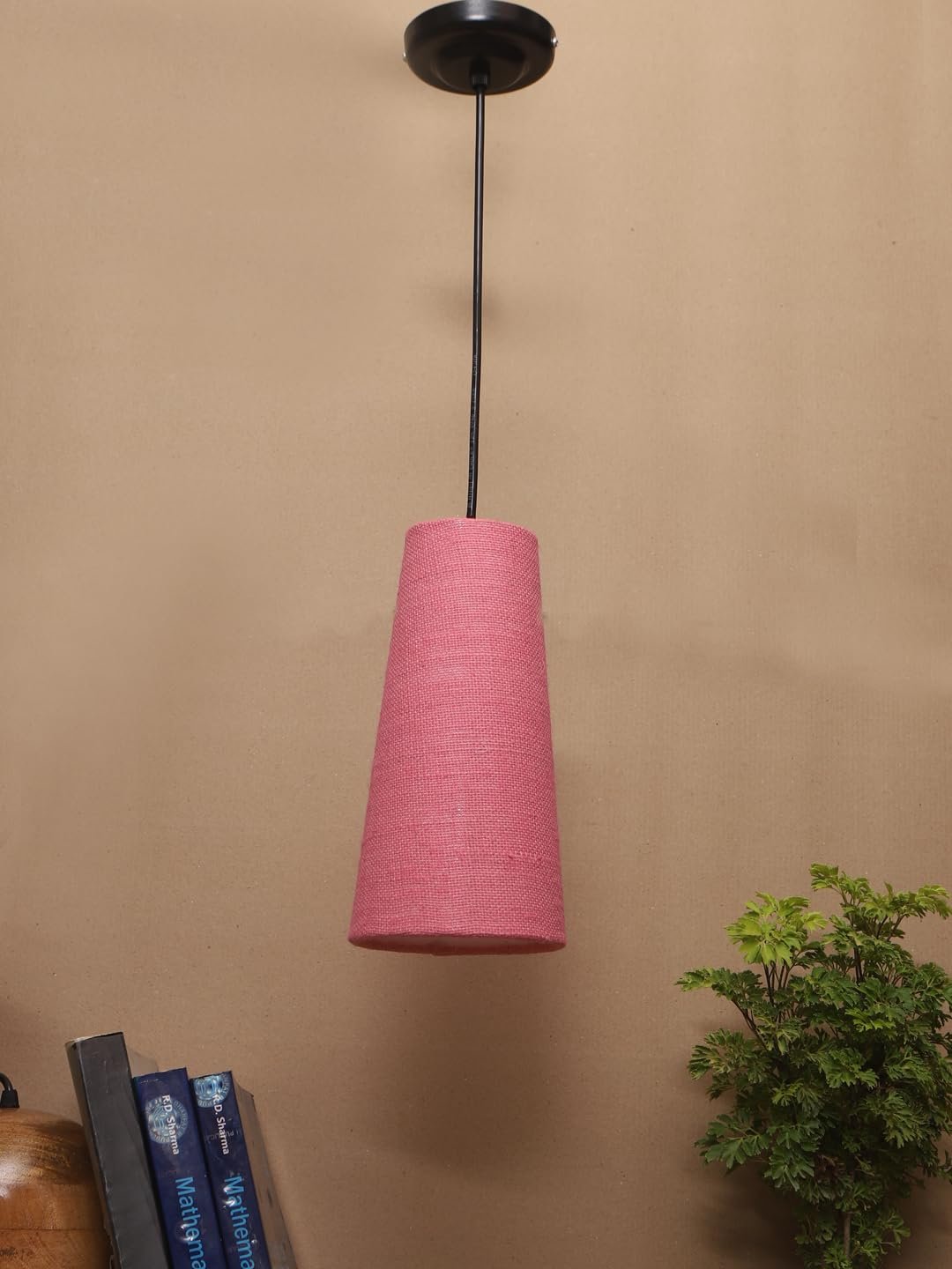 Pink Jute Shade Hanging Lamp - - (5x21 inches) Height Adjsutable