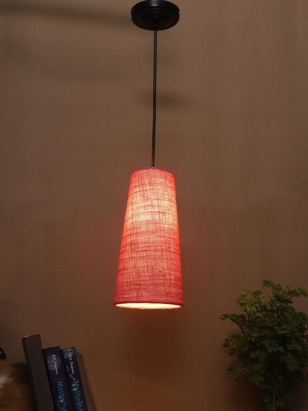 Pink Jute Shade Hanging Lamp - - (5x21 inches) Height Adjsutable