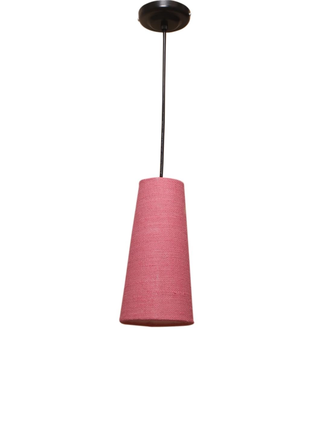 Pink Jute Shade Hanging Lamp - - (5x21 inches) Height Adjsutable
