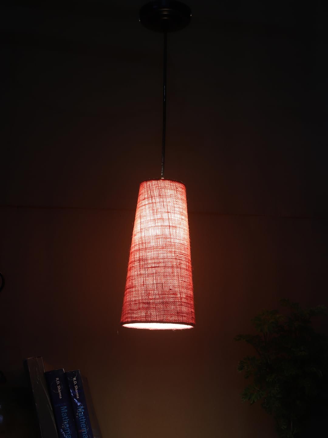 Pink Jute Shade Hanging Lamp - - (5x21 inches) Height Adjsutable