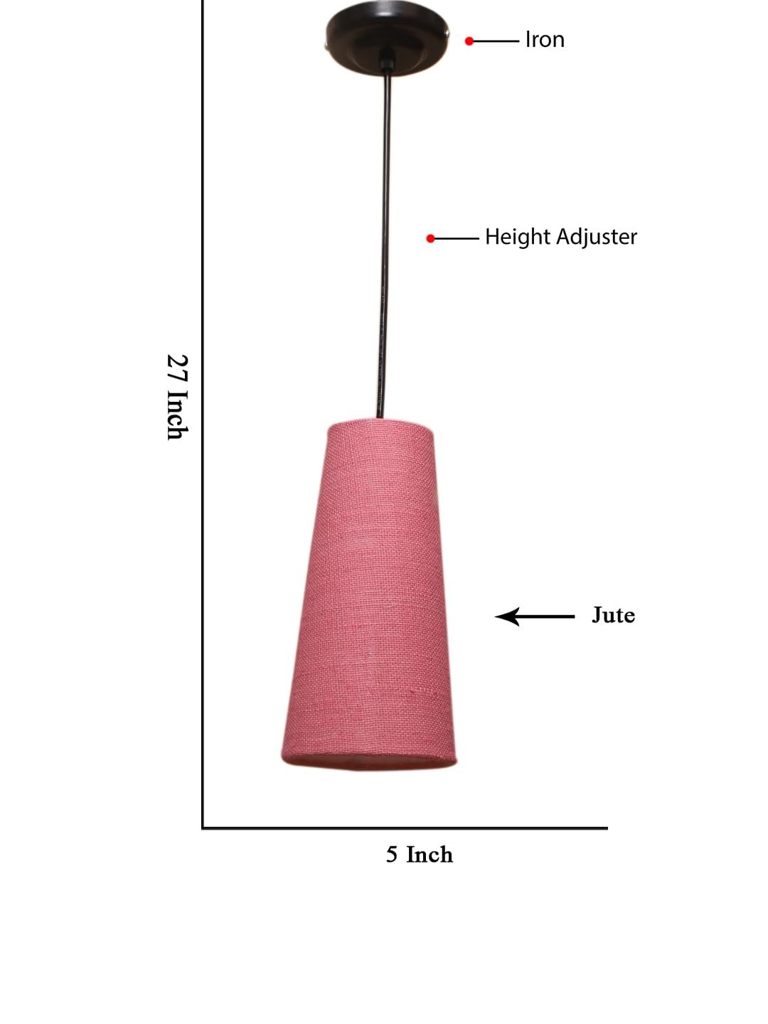 Pink Jute Shade Hanging Lamp - - (5x21 inches) Height Adjsutable