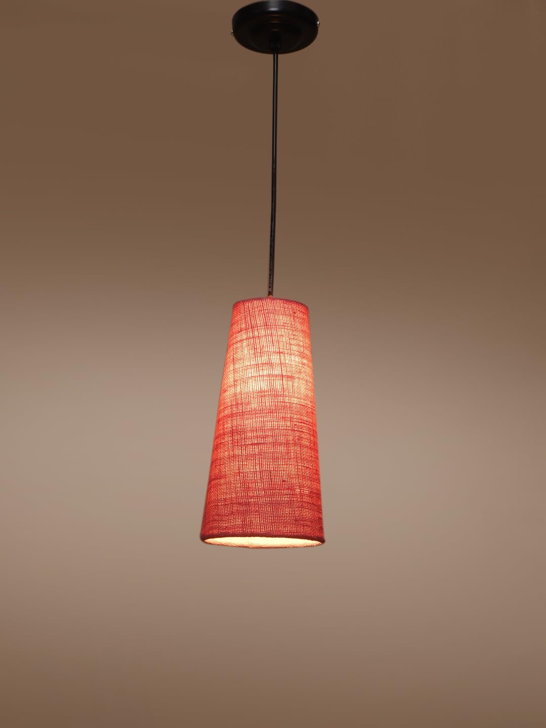 Pink Jute Shade Hanging Lamp - - (5x21 inches) Height Adjsutable