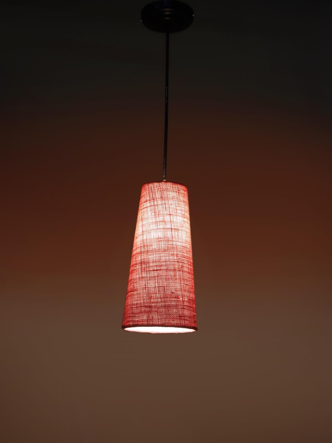 Pink Jute Shade Hanging Lamp - - (5x21 inches) Height Adjsutable