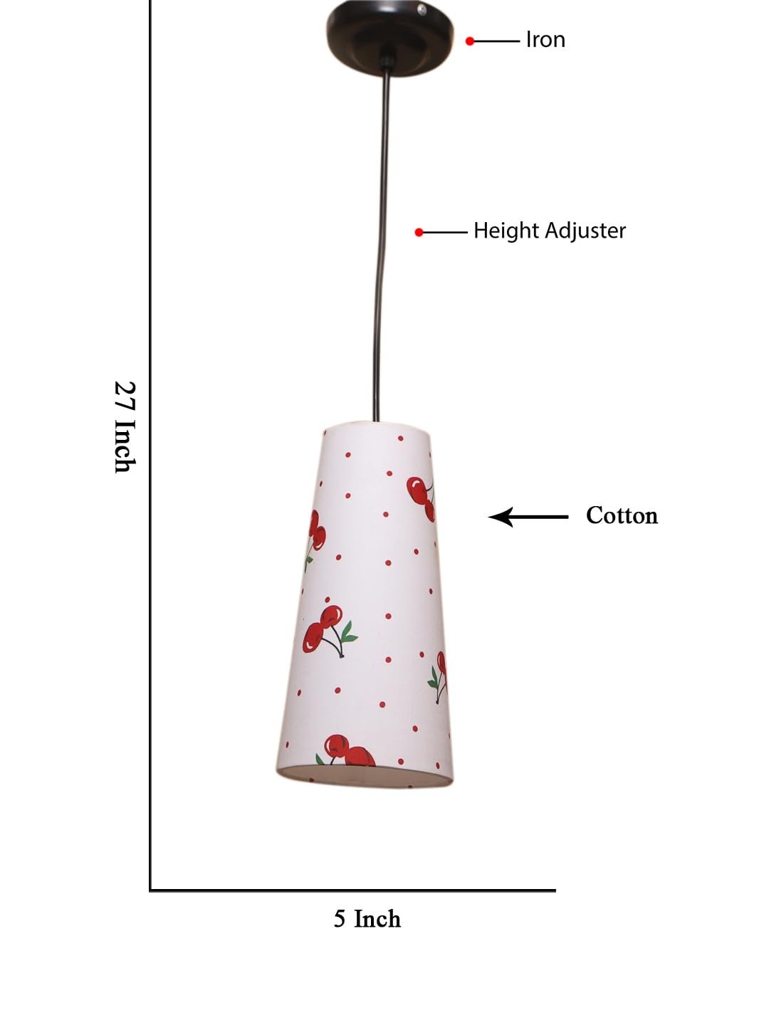 Multicolor Cotton Shade Hanging Lamp - - (5x21 inches) Height Adjsutable