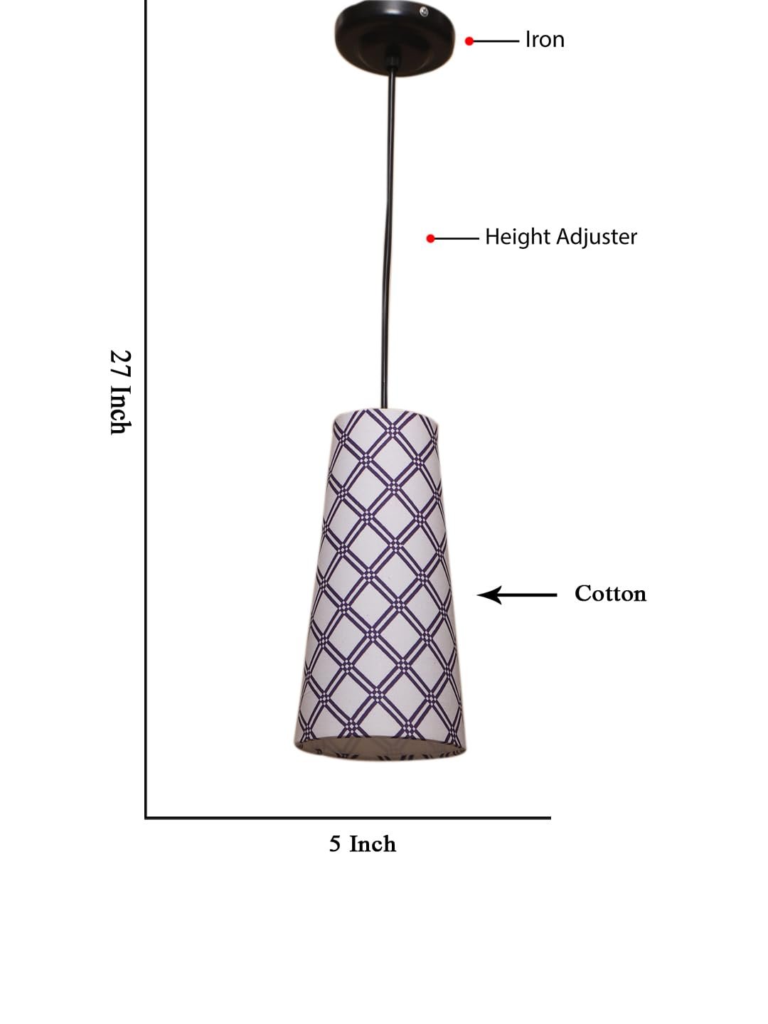 Multicolor Cotton Shade Hanging Lamp - - (5x21 inches) Height Adjsutable-A