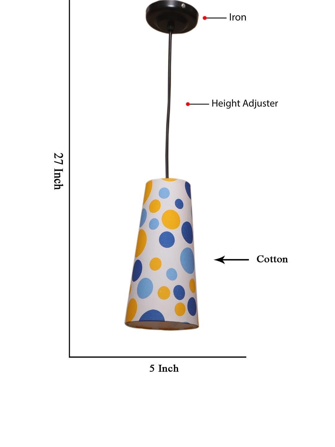 Multicolor Cotton Shade Hanging Lamp - - (5x21 inches) Height Adjsutable-C