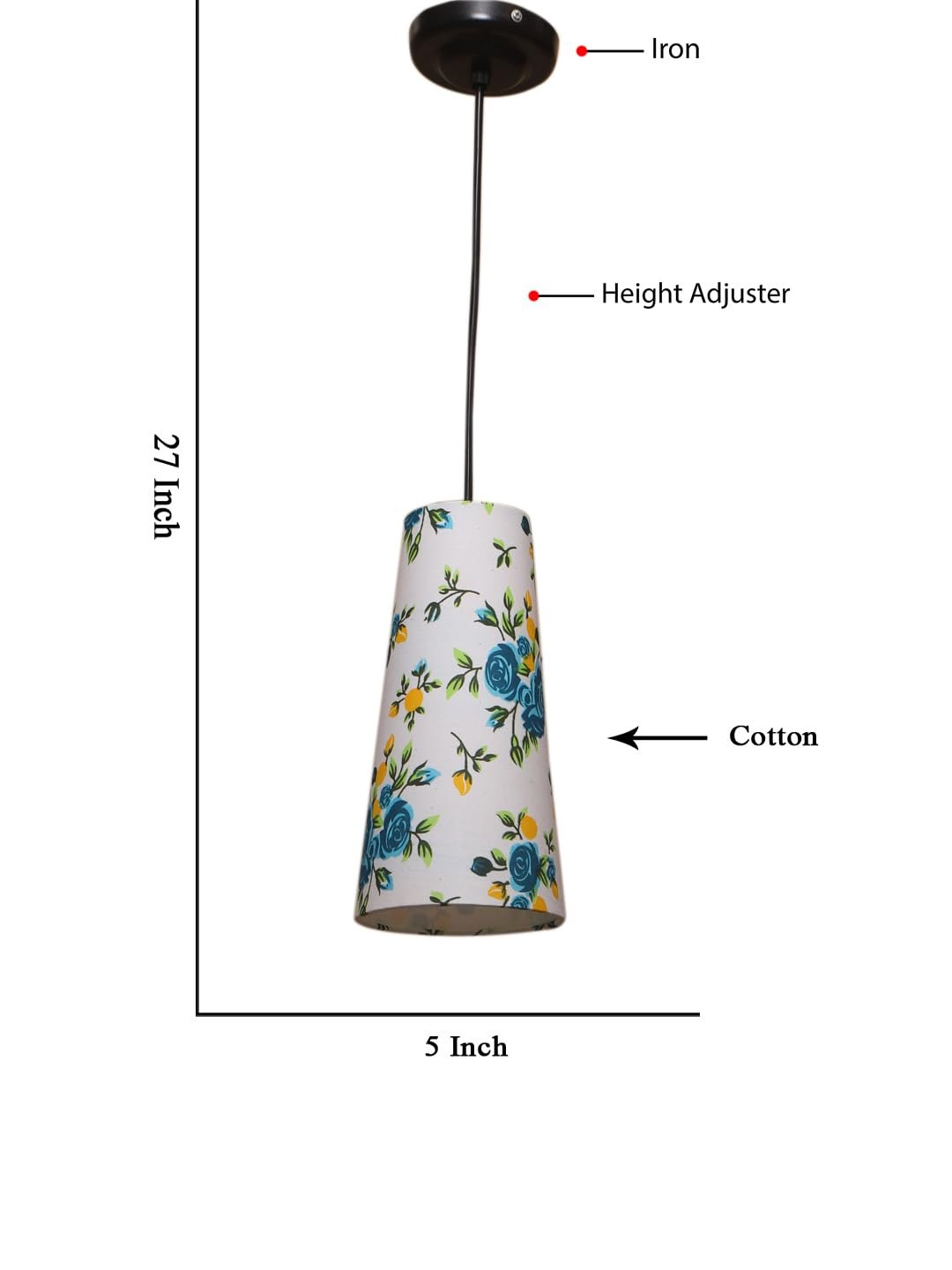 Multicolor Cotton Shade Hanging Lamp - (5x21 inches) Height Adjsutable-E