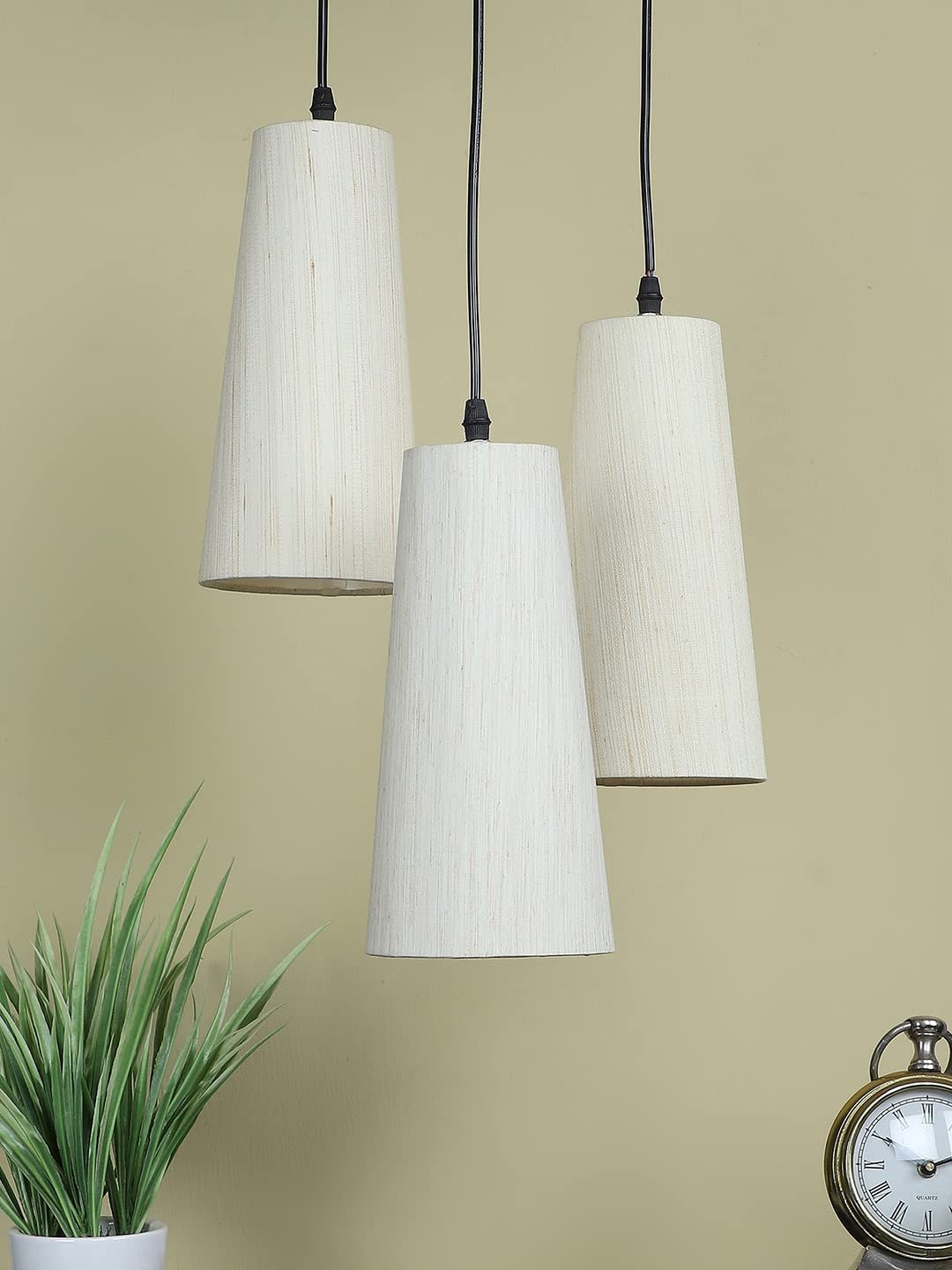 Off-White Cotton Cluster Hanging Lamp - (10x21 inches) Height Adjsutable-F