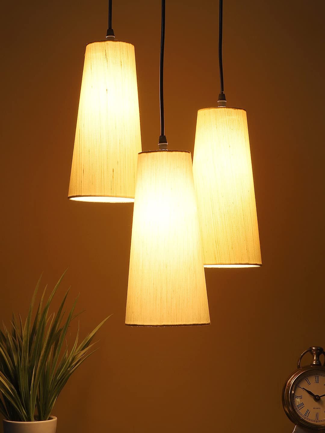 Off-White Cotton Cluster Hanging Lamp - (10x21 inches) Height Adjsutable-F