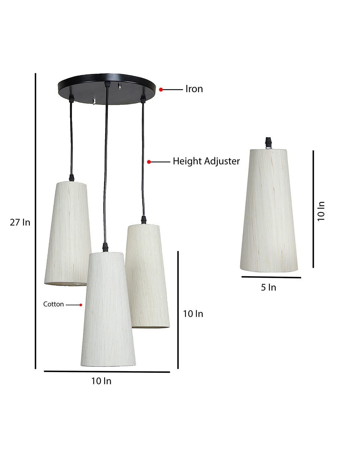 Off-White Cotton Cluster Hanging Lamp - (10x21 inches) Height Adjsutable-F
