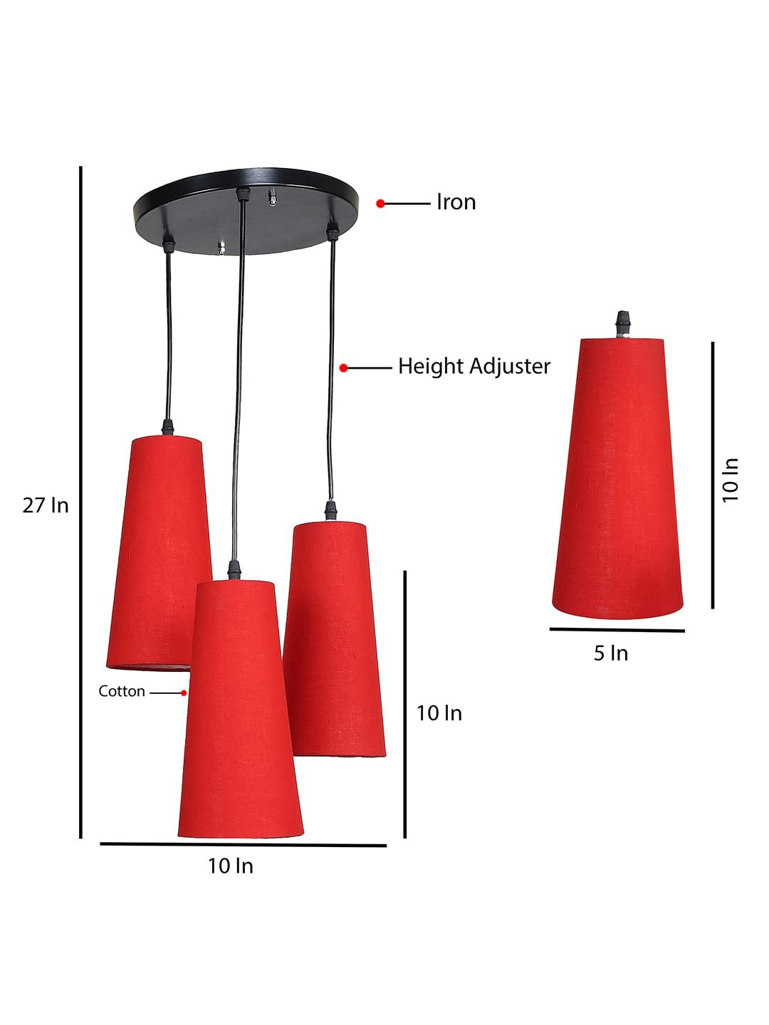 Red Cotton Cluster Hanging Lamp - (10x21 inches) Height Adjsutable