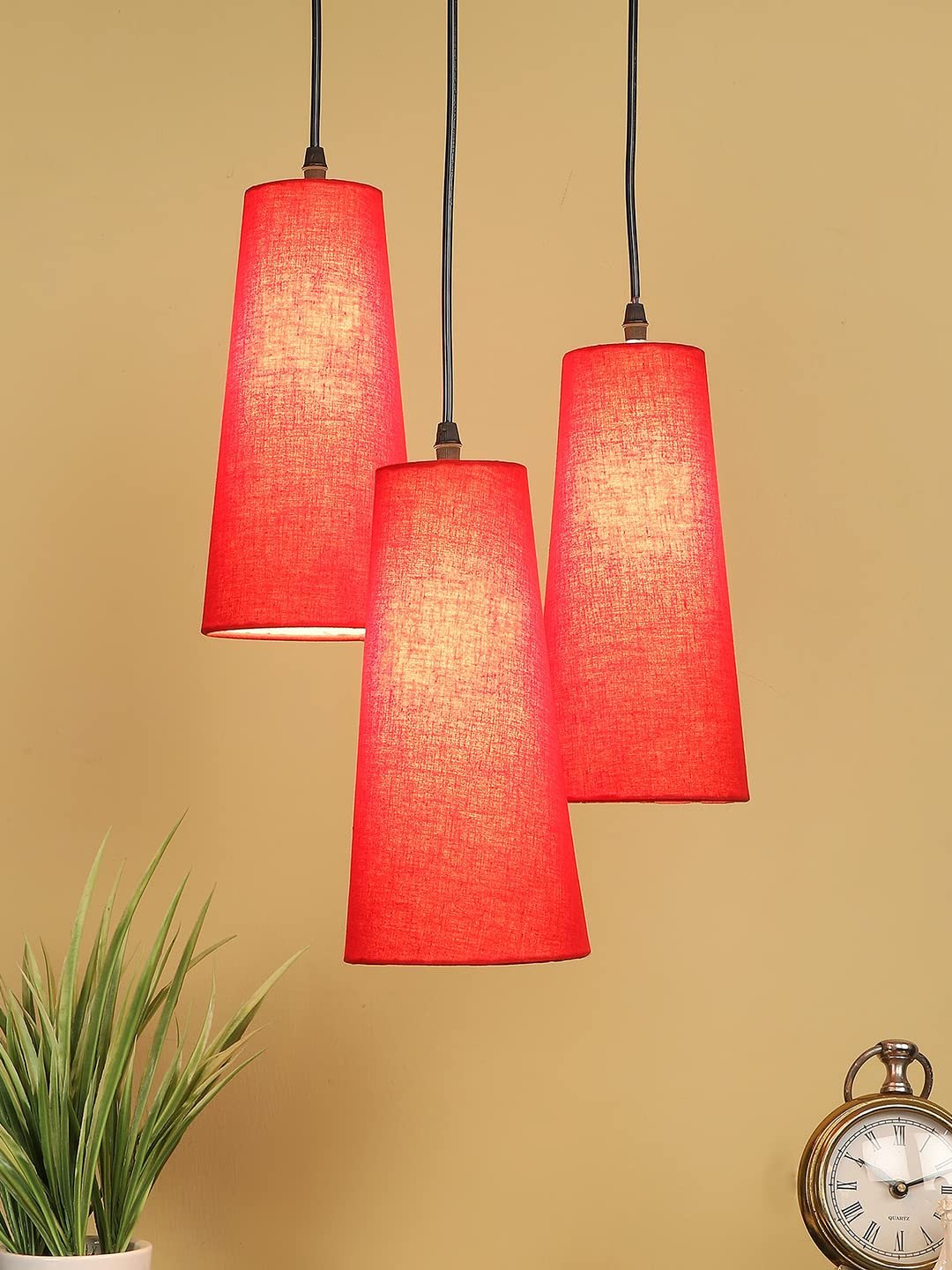 Red Cotton Cluster Hanging Lamp - (10x21 inches) Height Adjsutable