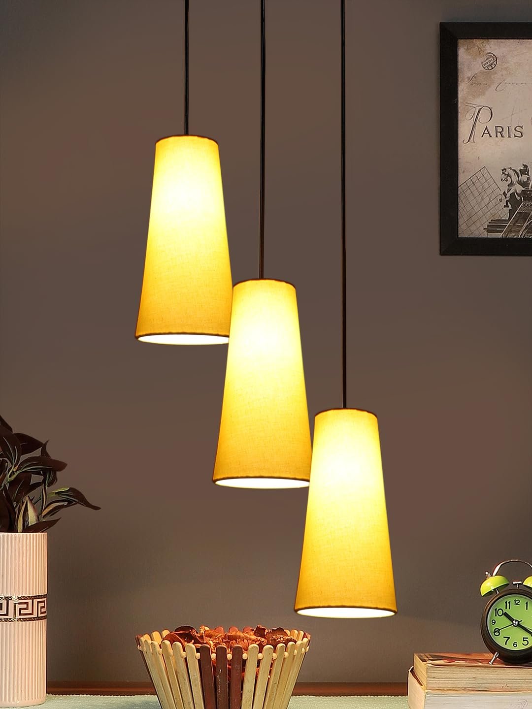 Yellow Cotton Cluster Hanging Lamp - (10x21 inches) Height Adjsutable