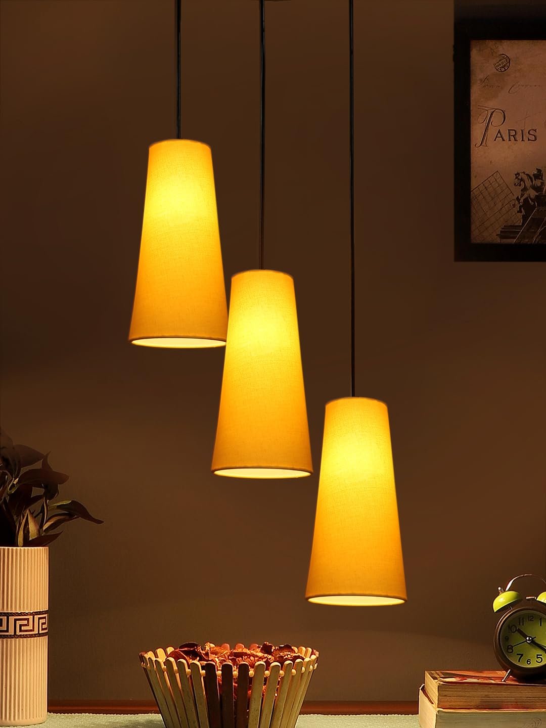 Yellow Cotton Cluster Hanging Lamp - (10x21 inches) Height Adjsutable