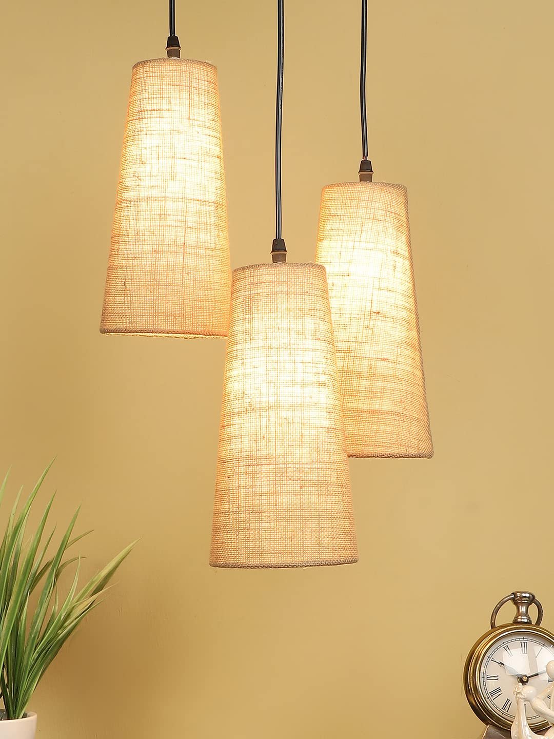 Beige Jute Cluster Hanging Lamp - (10x21 inches) Height Adjsutable