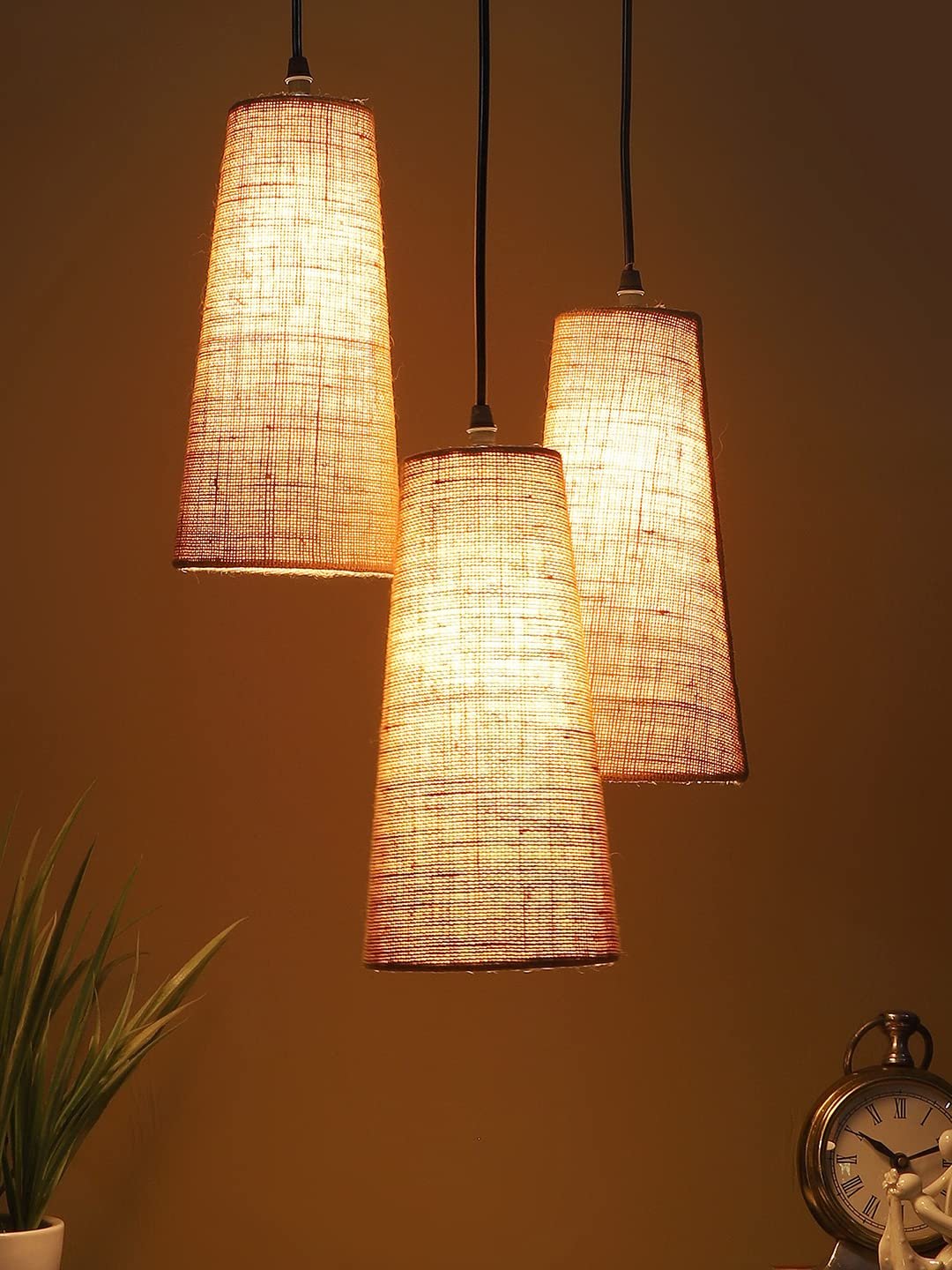 Beige Jute Cluster Hanging Lamp - (10x21 inches) Height Adjsutable