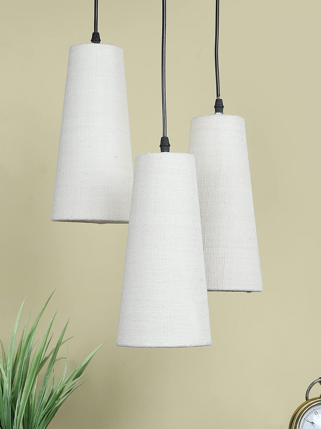 White Jute Cluster Hanging Lamp - (10x21 inches) Height Adjsutable