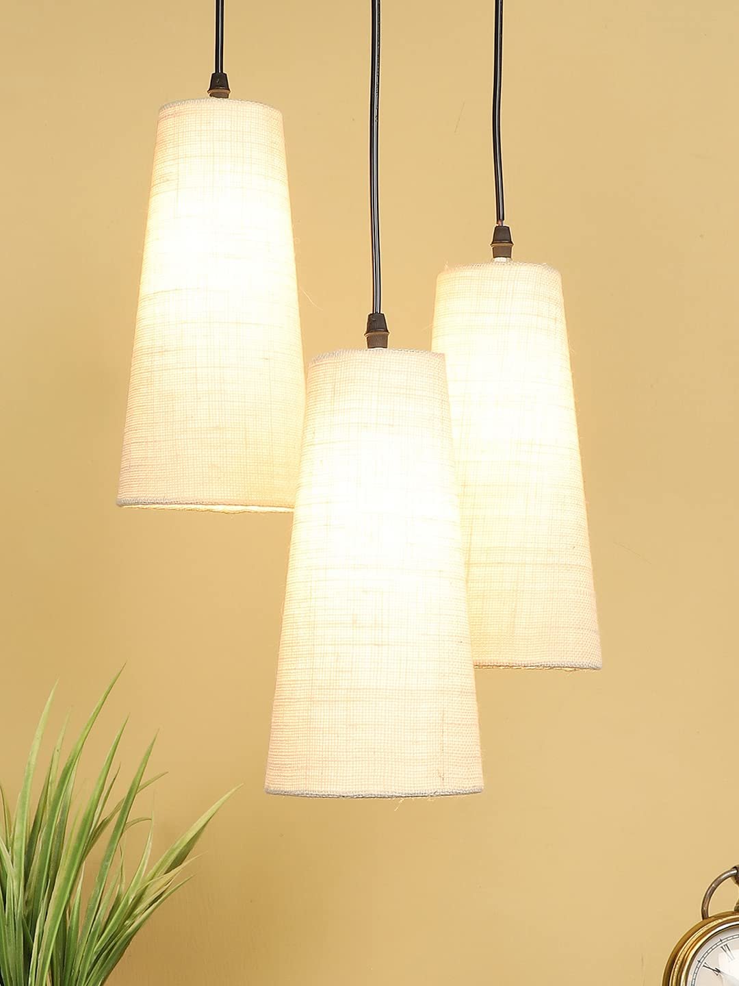 White Jute Cluster Hanging Lamp - (10x21 inches) Height Adjsutable