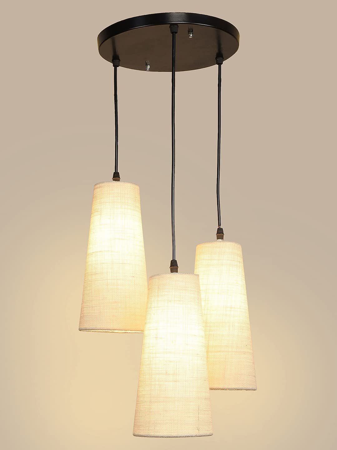 White Jute Cluster Hanging Lamp - (10x21 inches) Height Adjsutable