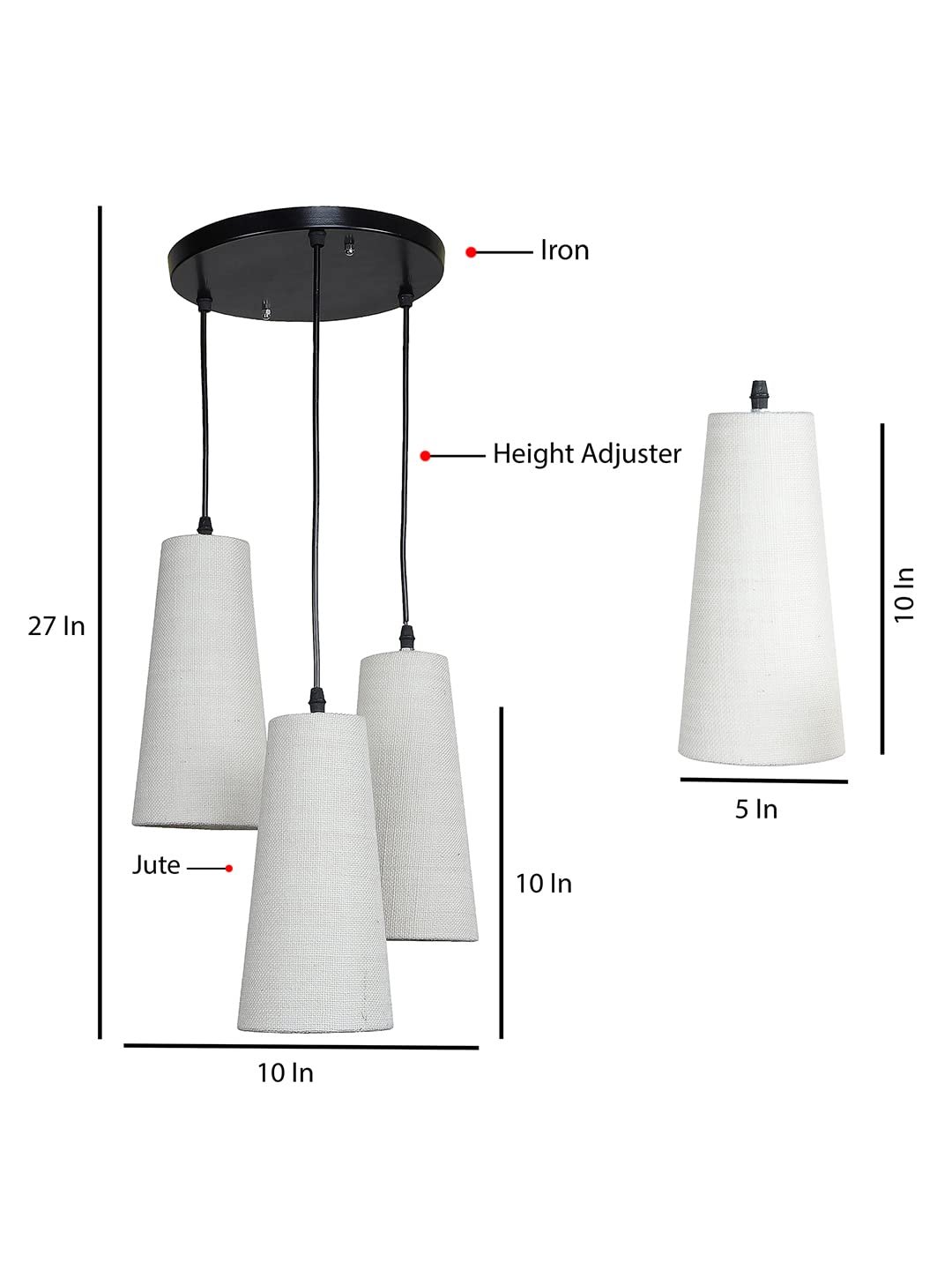 White Jute Cluster Hanging Lamp - (10x21 inches) Height Adjsutable