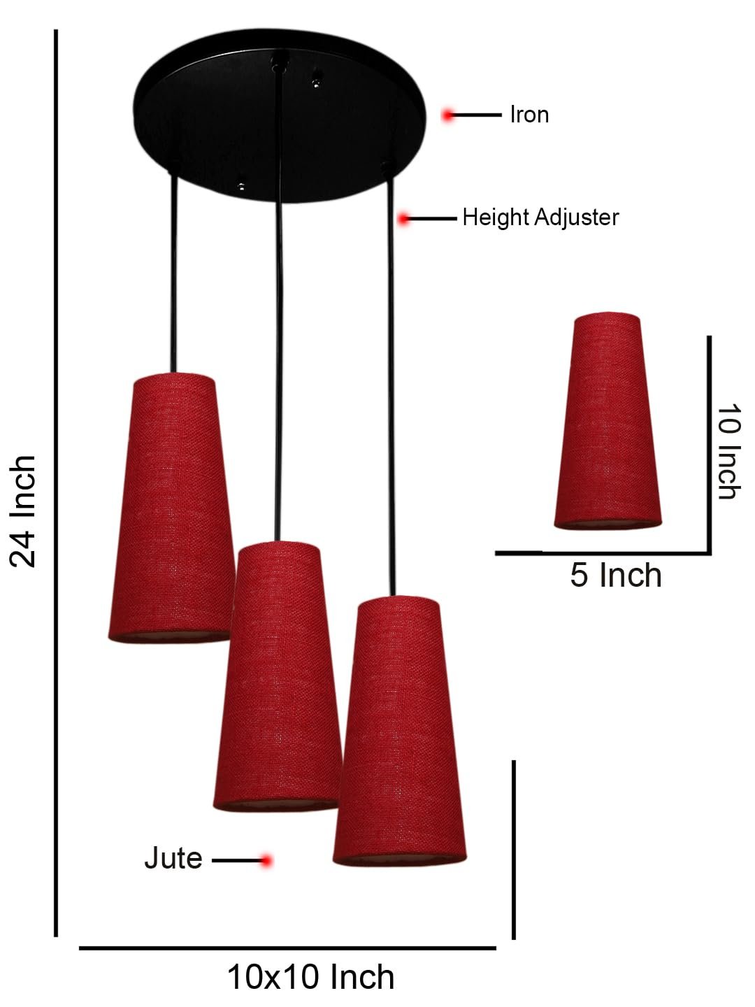 Maroon Jute Cluster Hanging Lamp - (10x21 inches) Height Adjsutable
