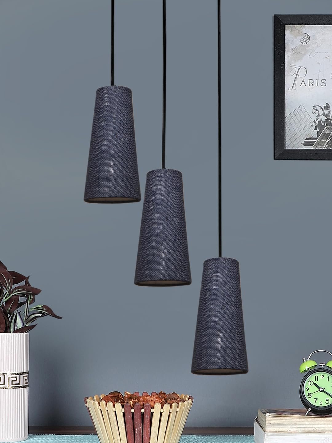 Blue Jute Cluster Hanging Lamp - - (10x21 inches) Height Adjsutable