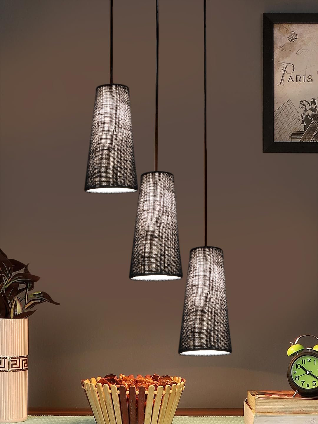 Blue Jute Cluster Hanging Lamp - - (10x21 inches) Height Adjsutable