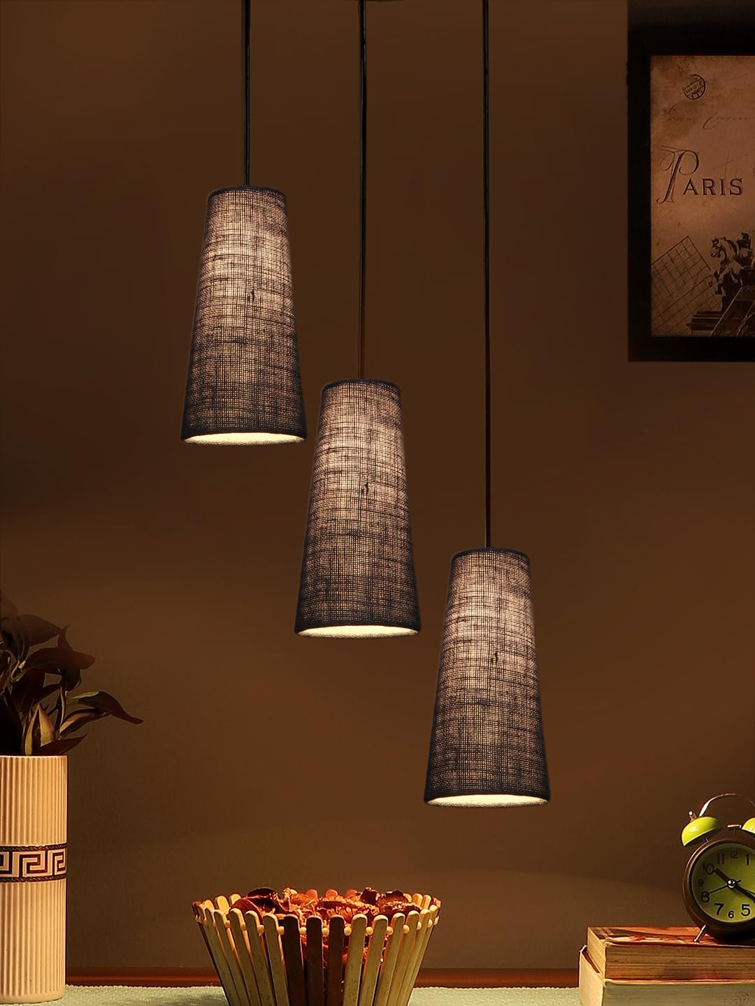 Blue Jute Cluster Hanging Lamp - - (10x21 inches) Height Adjsutable