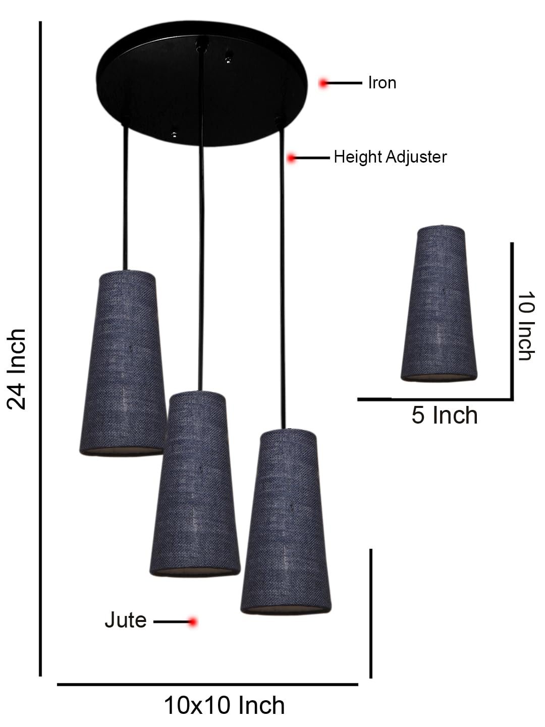 Blue Jute Cluster Hanging Lamp - - (10x21 inches) Height Adjsutable