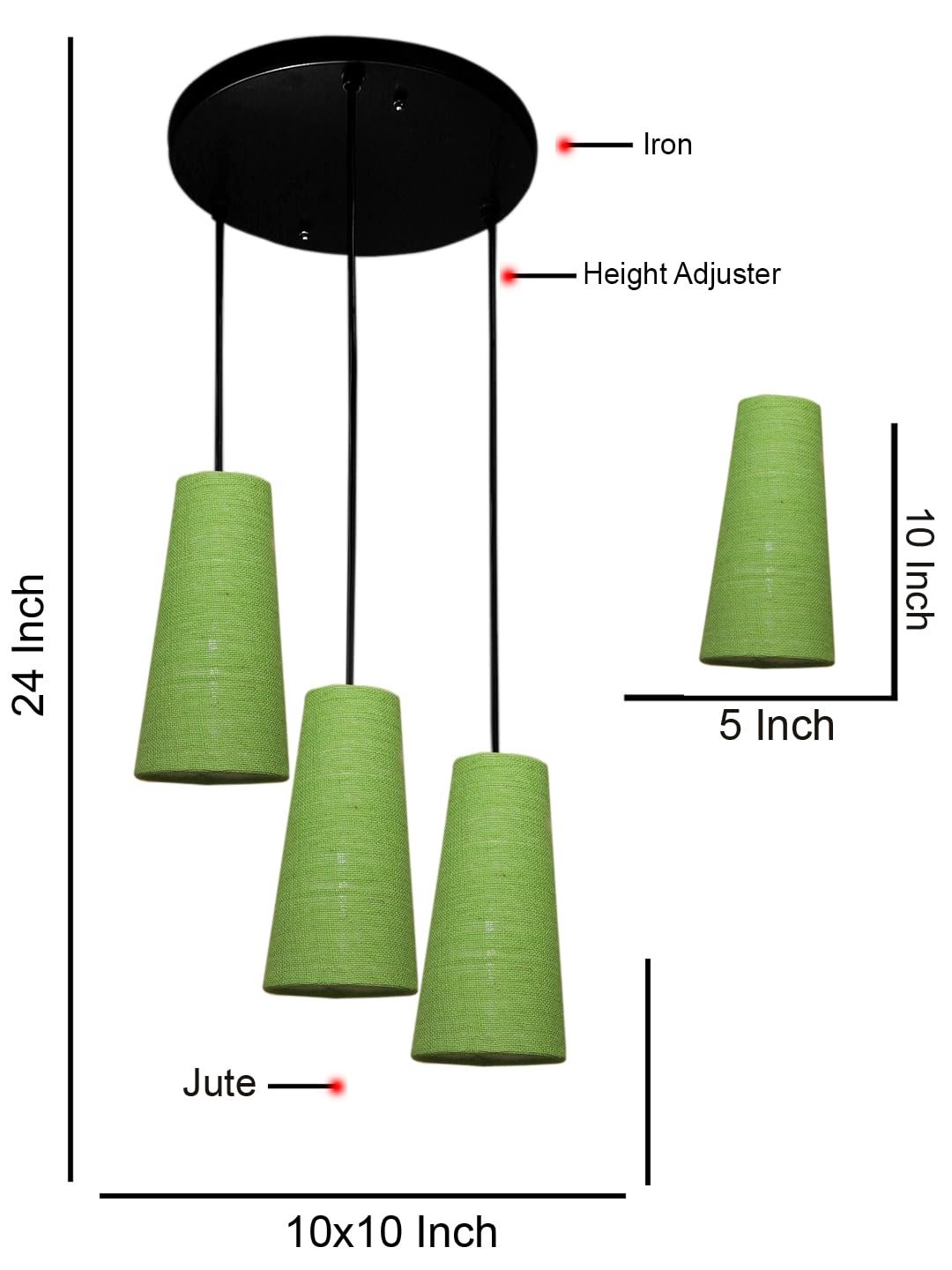 Green Jute Cluster Hanging Lamp - - (10x21 inches) Height Adjsutable