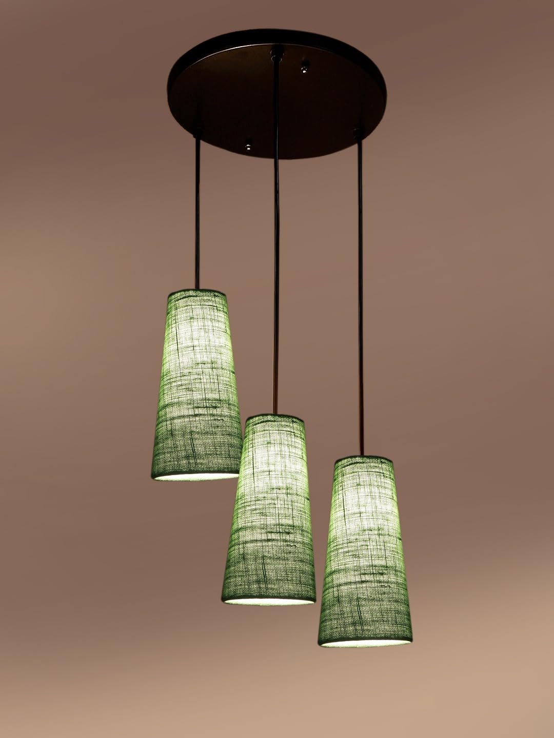 Green Jute Cluster Hanging Lamp - - (10x21 inches) Height Adjsutable