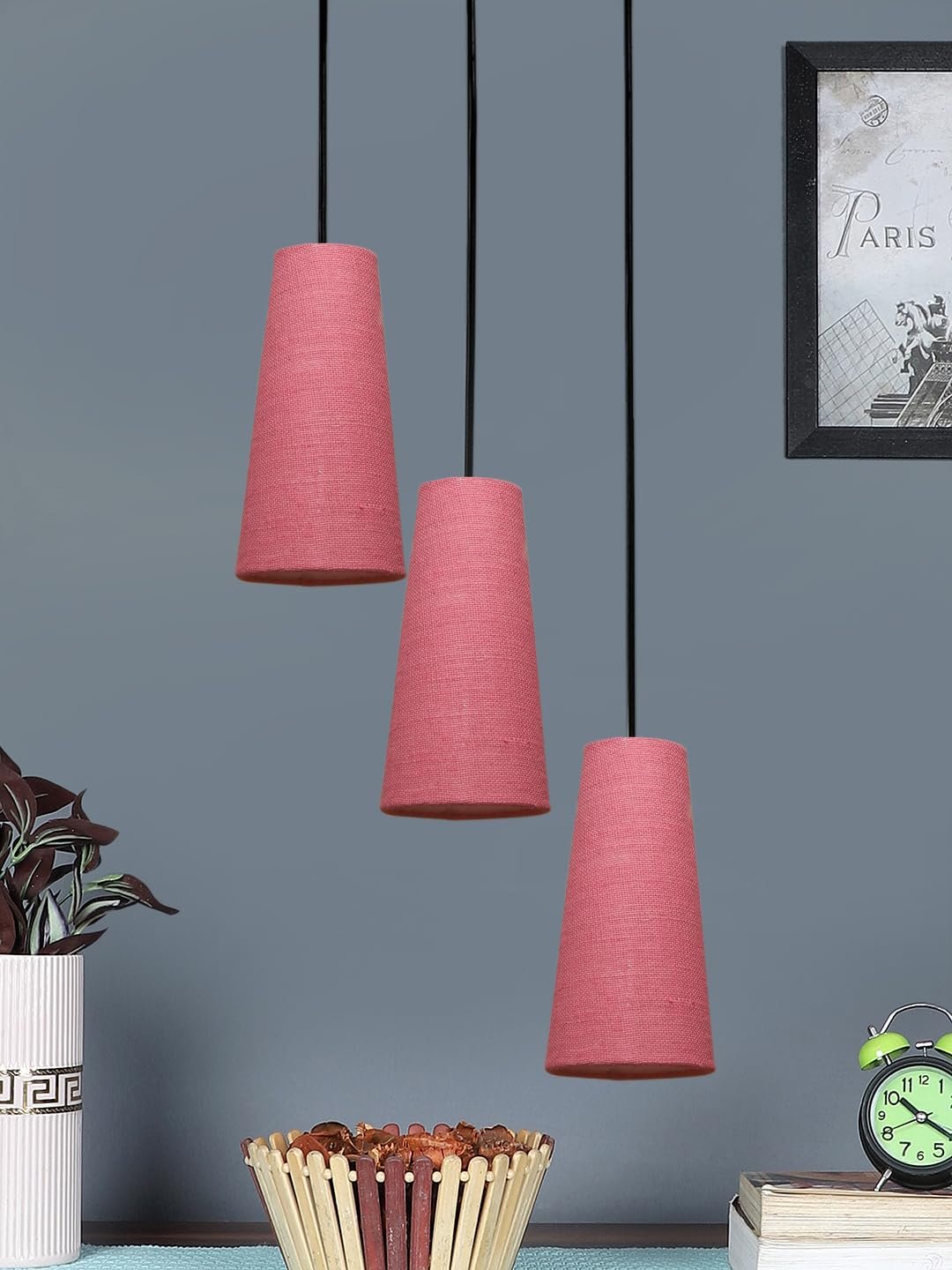 Pink Jute Cluster Hanging Lamp - - (10x21 inches) Height Adjsutable