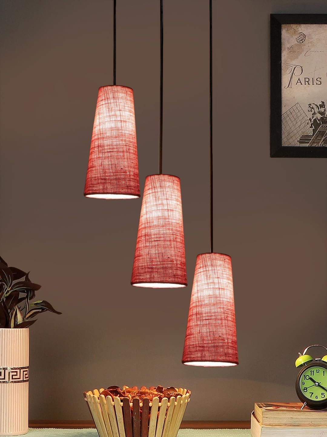 Pink Jute Cluster Hanging Lamp - - (10x21 inches) Height Adjsutable