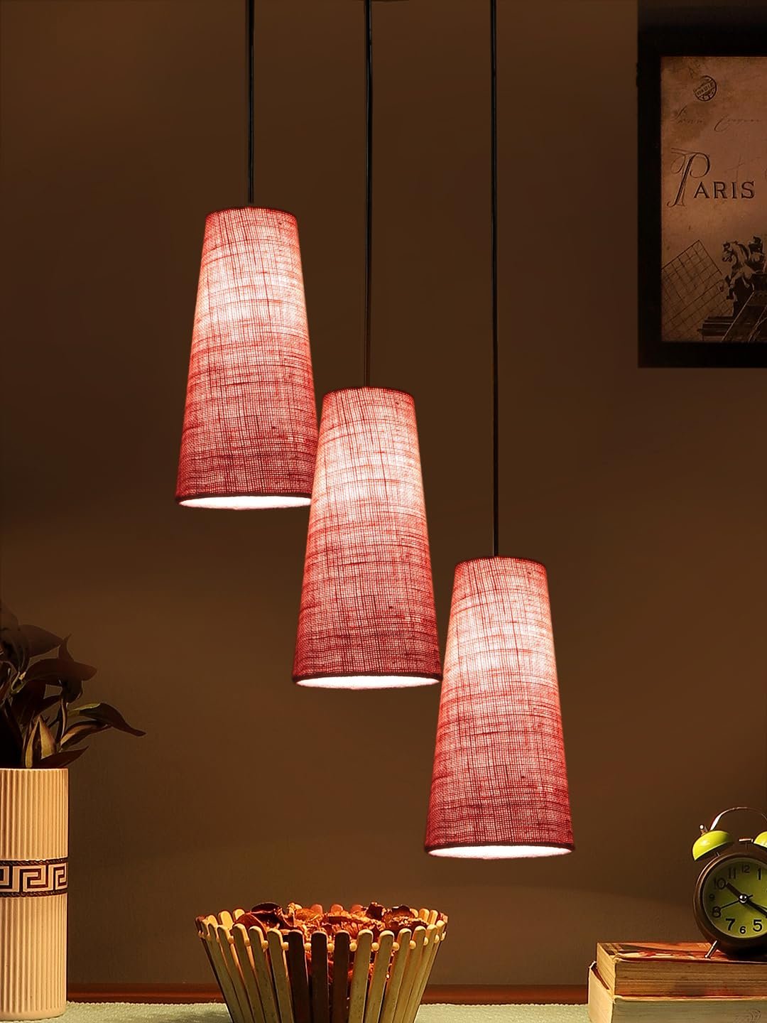 Pink Jute Cluster Hanging Lamp - - (10x21 inches) Height Adjsutable