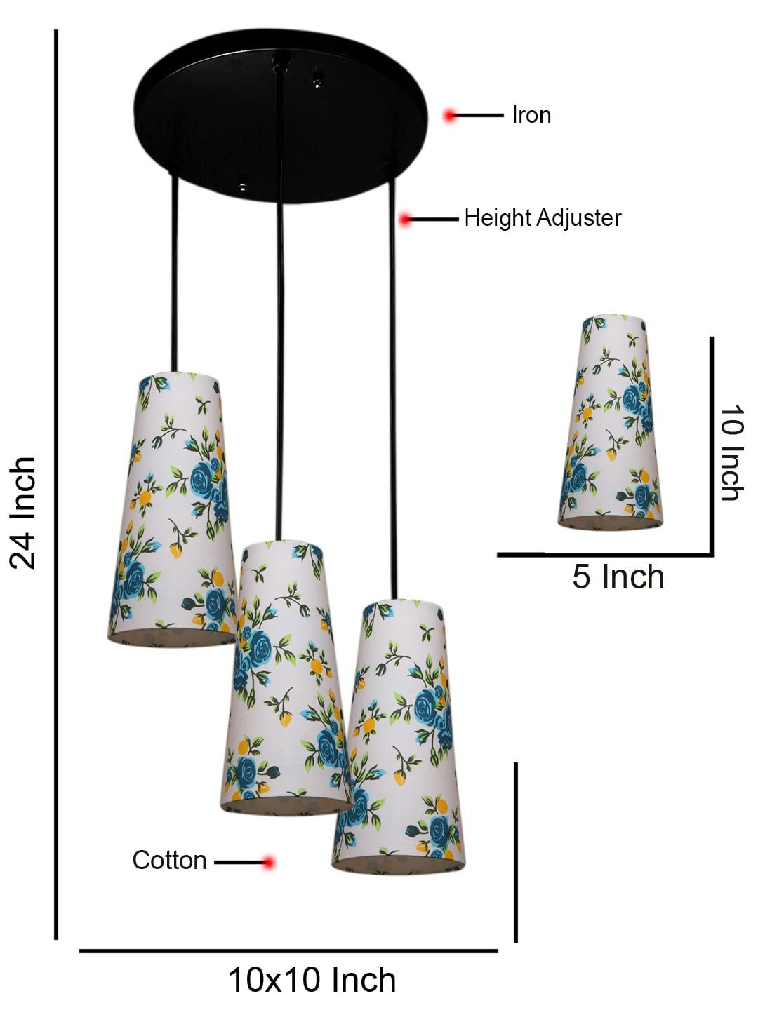 Multicolor Cotton Cluster Hanging Lamp - (10x21 inches) Height Adjsutable