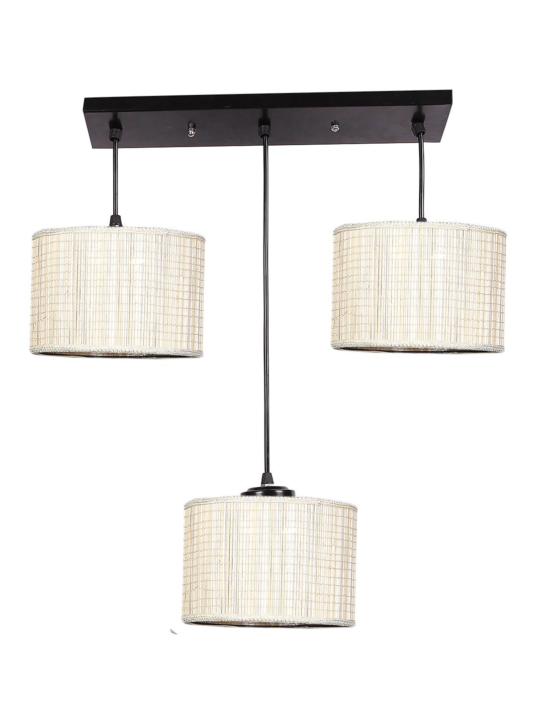 Bamboo Round Drum Cluster Hanging Lamp (15X3.25X20) Inches