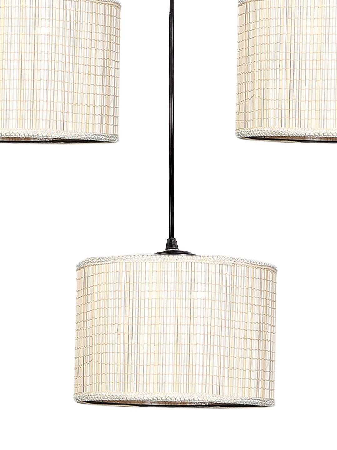 Bamboo Round Drum Cluster Hanging Lamp (15X3.25X20) Inches